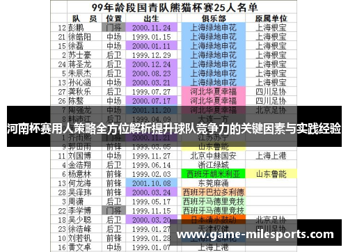 河南杯赛用人策略全方位解析提升球队竞争力的关键因素与实践经验
