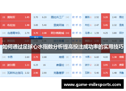 如何通过足球心水指数分析提高投注成功率的实用技巧